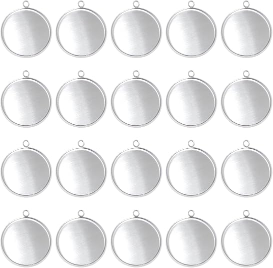 Pendant Blank Bezel - 20 Pieces Stainless Steel Round Bezel