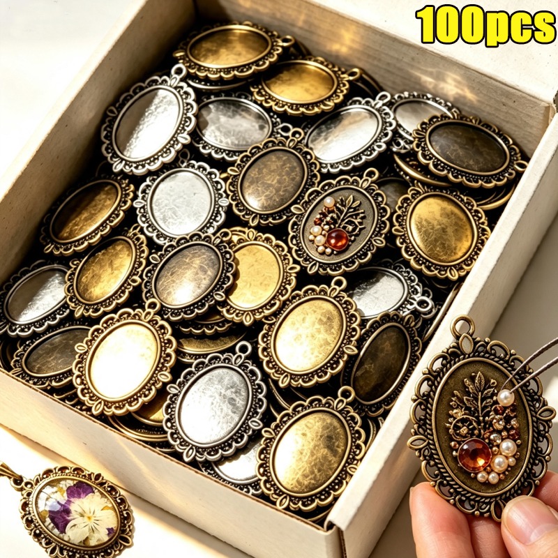 Pendant Blank Bezel - Vintage Oval Lace Bezel Pendant Trays