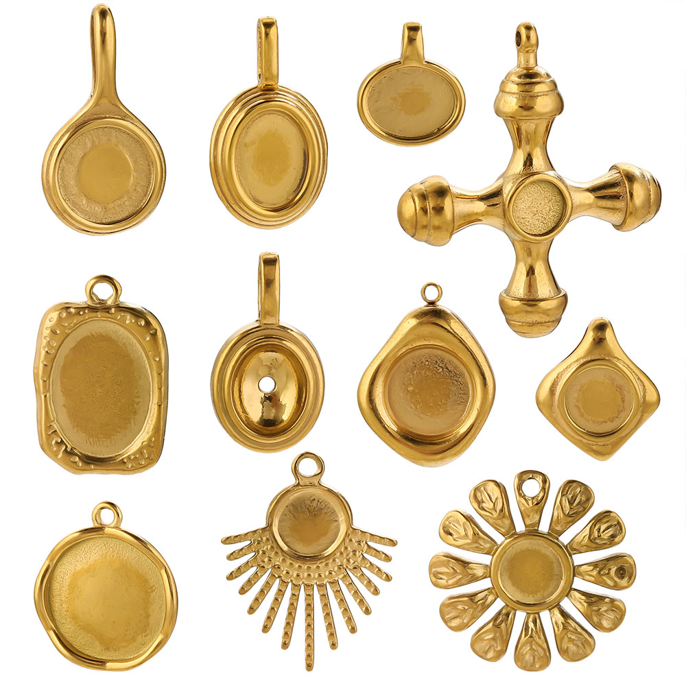 4-5PCS Stainless Steel Gold Ch - Pendant Blank Bezel ulasan dan harga