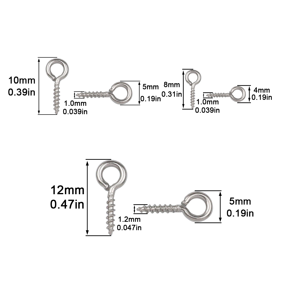 100pcs 4x8/5x10/5x12mm Stainle - Jewelry Making Eye Pins ulasan dan harga