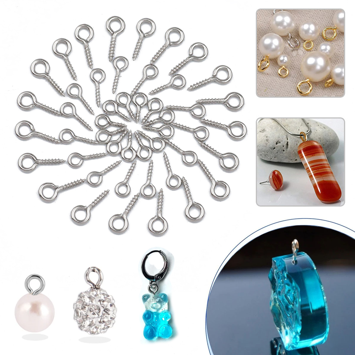 100pcs 4x8/5x10/5x12mm Stainle - Jewelry Making Eye Pins ulasan dan harga